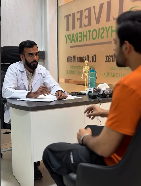 Consultation with the physiotherapist at LiveFit Physiotherapy, Islamabad